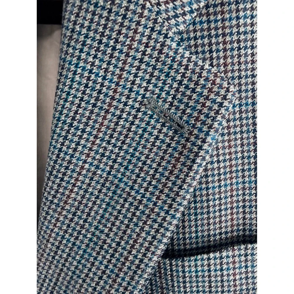 Lauren Ralph Lauren Mens Silk Wool Houndstooth Blazer Sport Coat Made in Canada